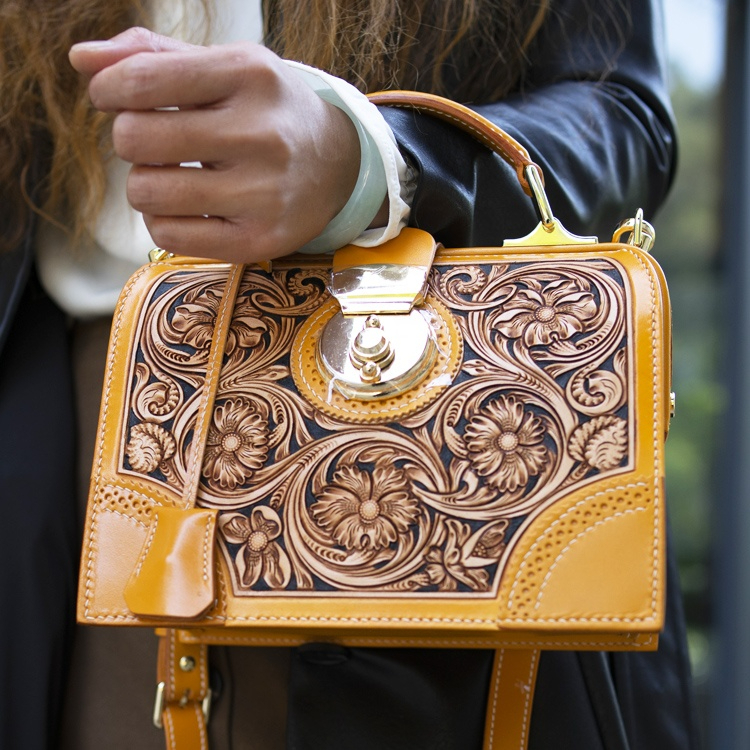 Engraved Leather Clutch with Boho Flair