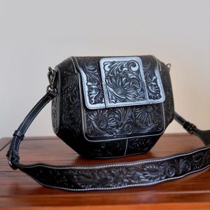Handcrafted Leather Messenger with Intricate Carving