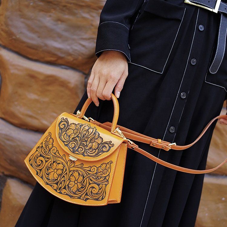 Handmade Leather Bag with Engraved Artwork