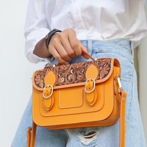 Intricate Carved Leather Saddle Bag