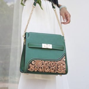 Nature's Beauty Carved Leather Hobo Bag