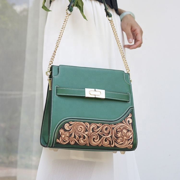 Nature's Beauty Carved Leather Hobo Bag