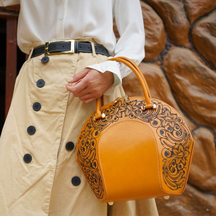 Vintage-inspired Carved Leather Crossbody