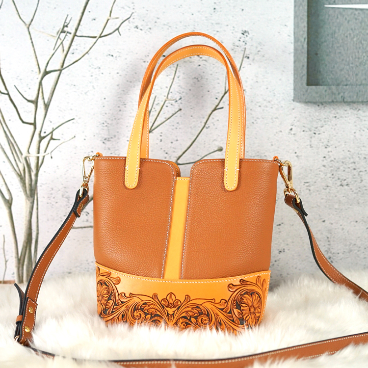 Contemporary Carved Leather Bucket Bag