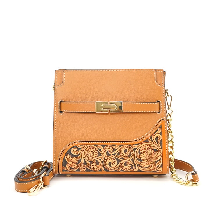 Nature's Beauty Carved Leather Hobo Bag