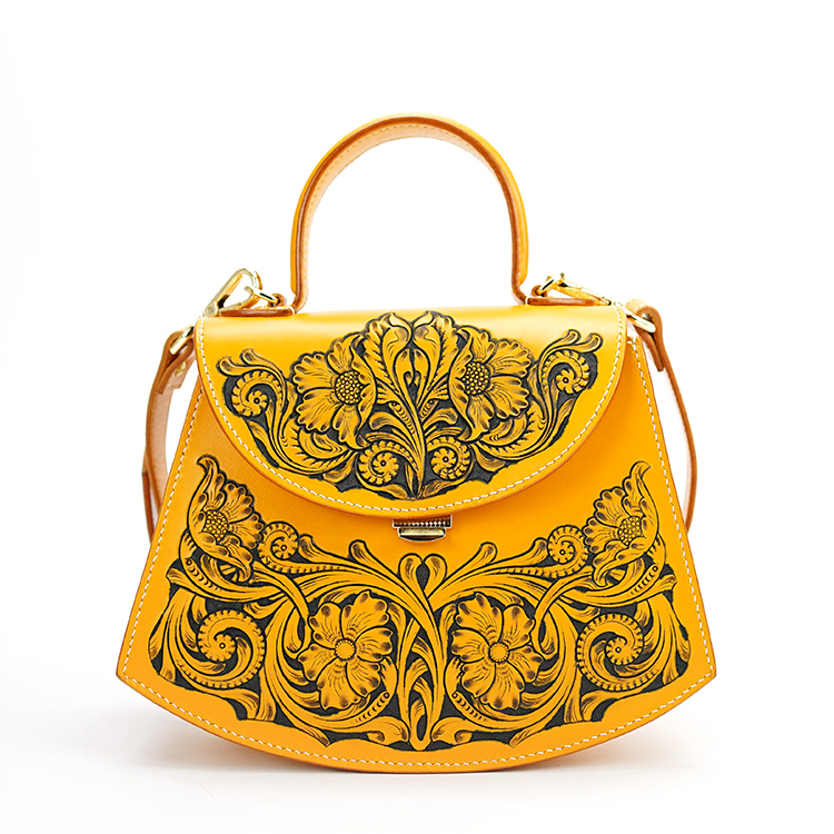Handmade Leather Bag with Engraved Artwork