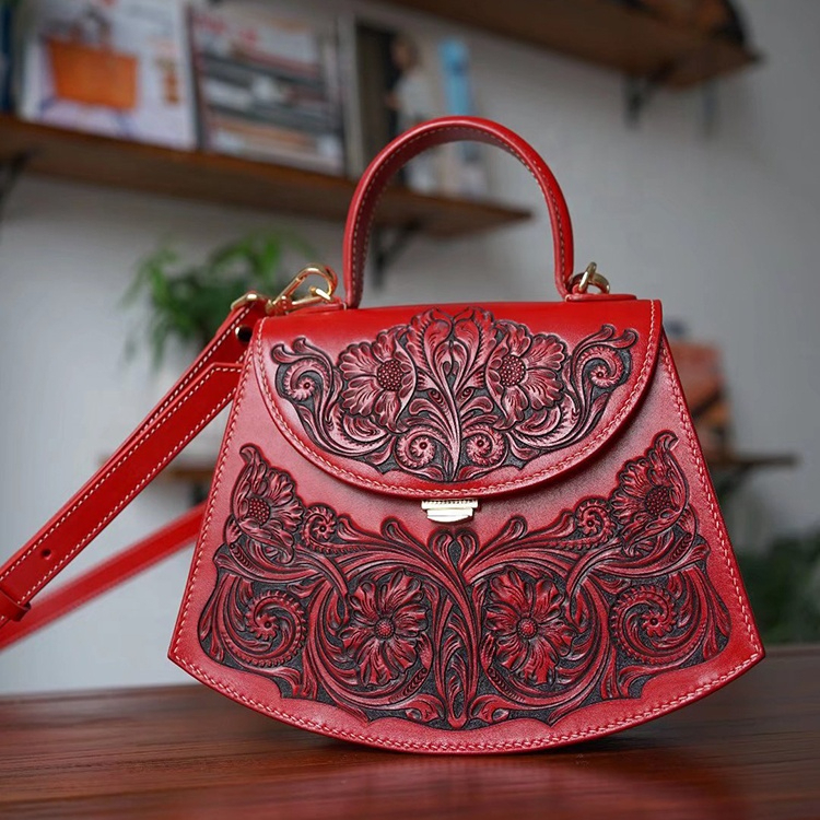 Handmade Leather Bag with Engraved Artwork