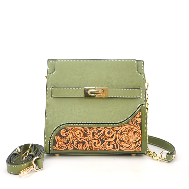 Nature's Beauty Carved Leather Hobo Bag