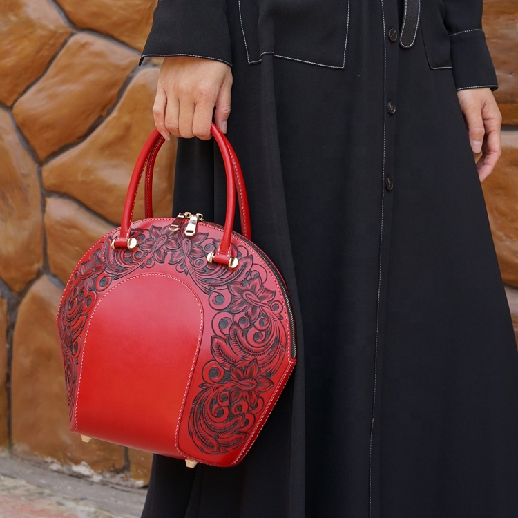 Vintage-inspired Carved Leather Crossbody