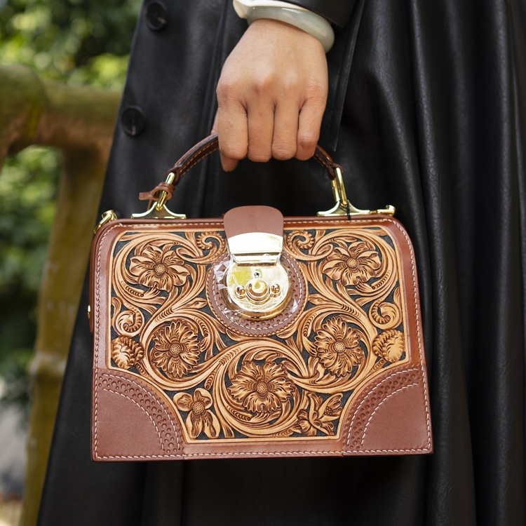 Engraved Leather Clutch with Boho Flair