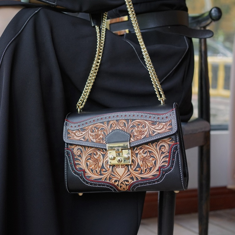 Vintage-inspired Engraved Leather Satchel