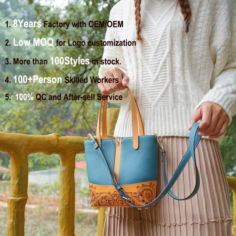 Contemporary Carved Leather Bucket Bag