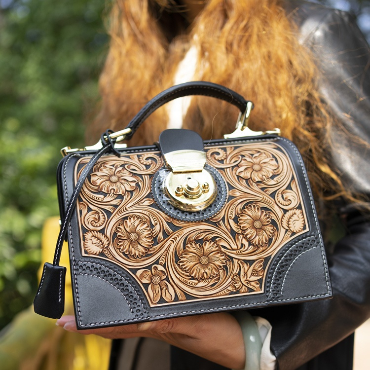 Engraved Leather Clutch with Boho Flair