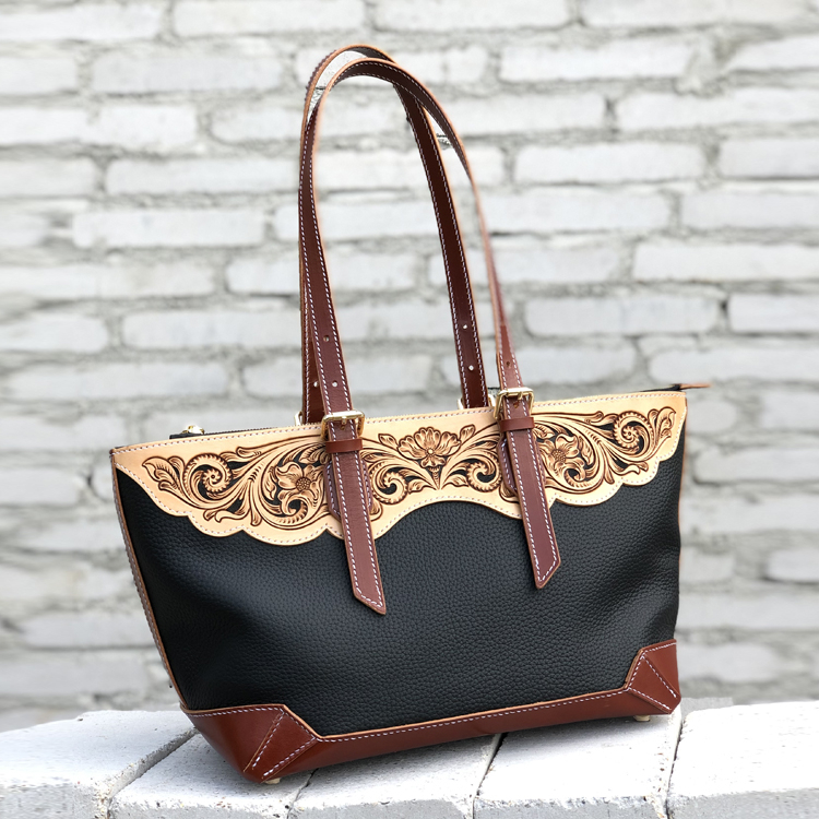 Engraved Leather Tote with Bohemian Touch