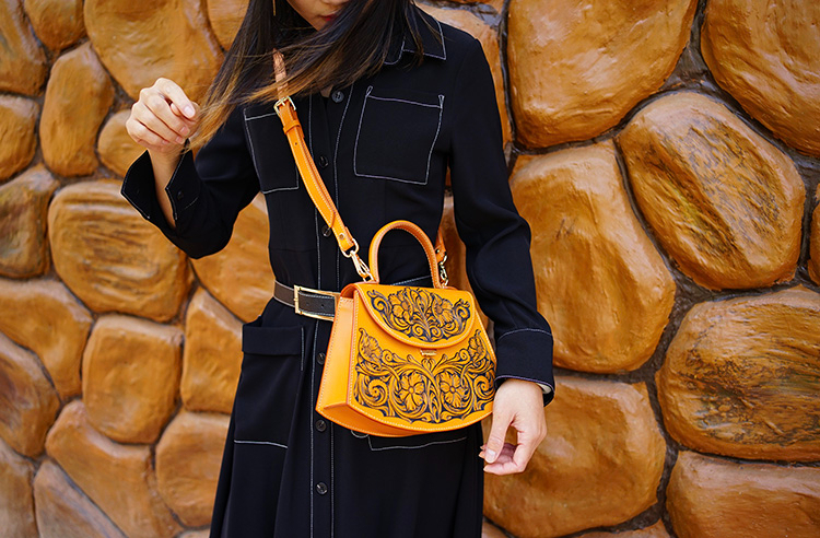 Handmade Leather Bag with Engraved Artwork
