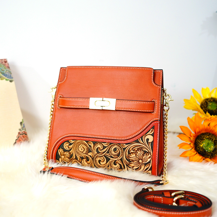 Nature's Beauty Carved Leather Hobo Bag