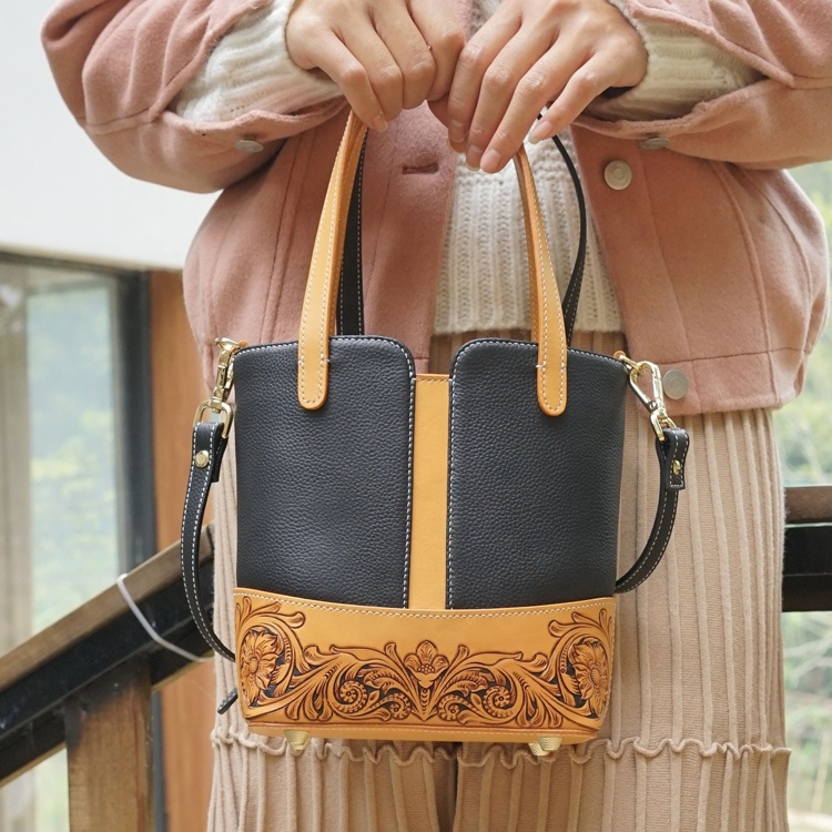 Contemporary Carved Leather Bucket Bag