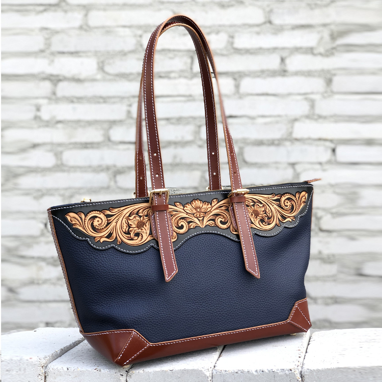 Engraved Leather Tote with Bohemian Touch