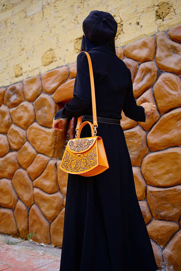 Handmade Leather Bag with Engraved Artwork