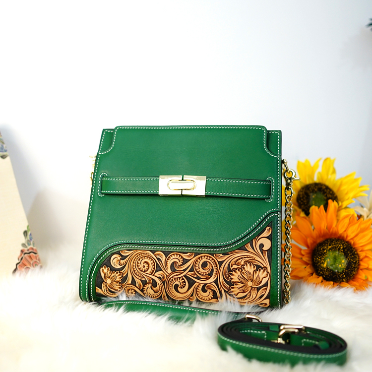 Nature's Beauty Carved Leather Hobo Bag