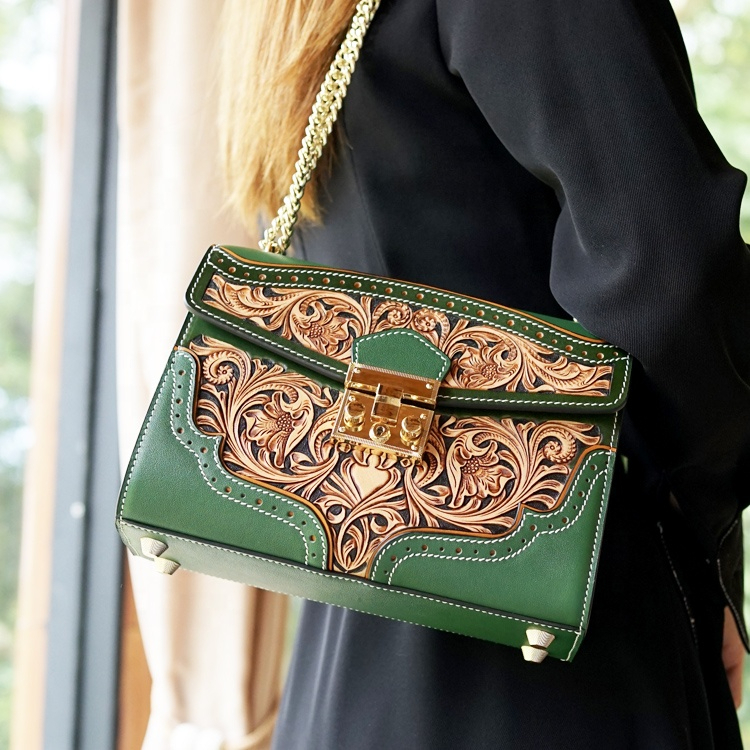 Vintage-inspired Engraved Leather Satchel