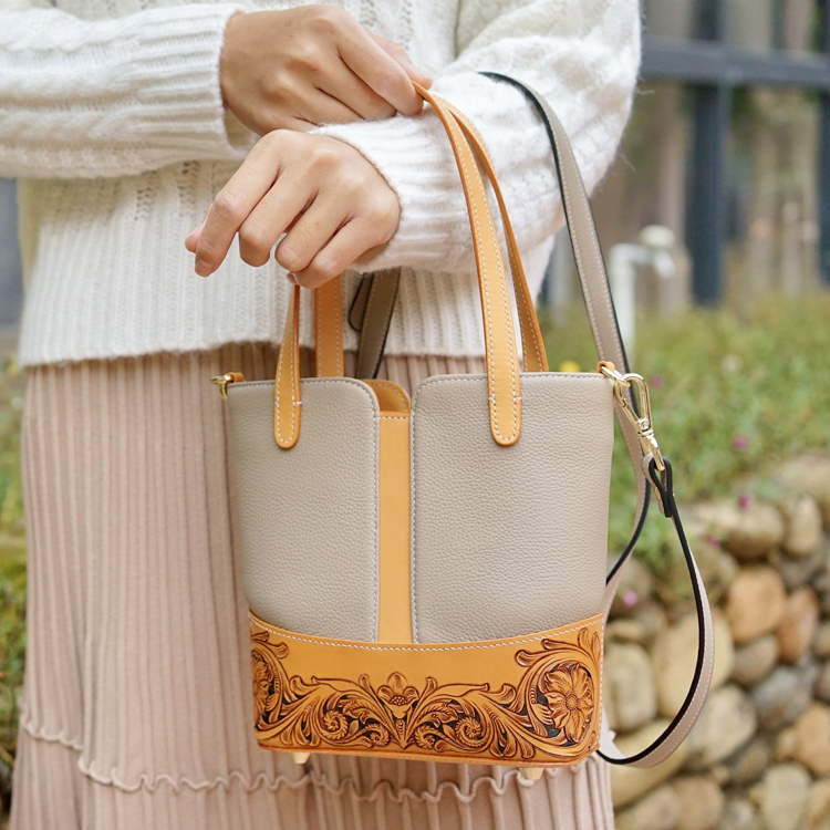 Contemporary Carved Leather Bucket Bag