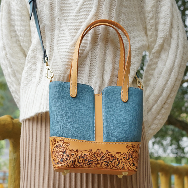 Contemporary Carved Leather Bucket Bag