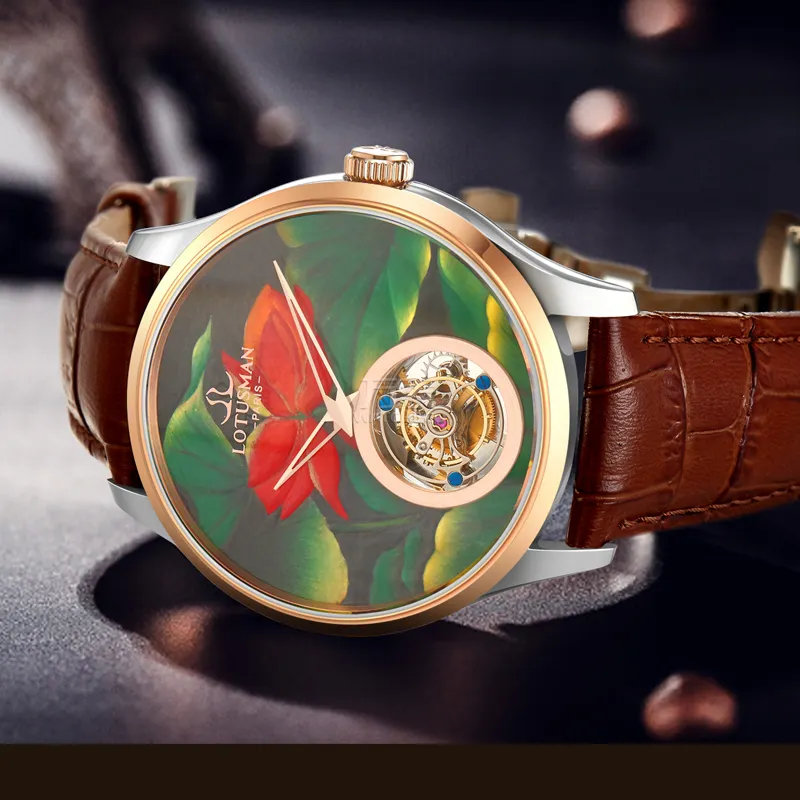 Lotusman Art Hand-Painted Tourbillon Automatic Watch - Image 6